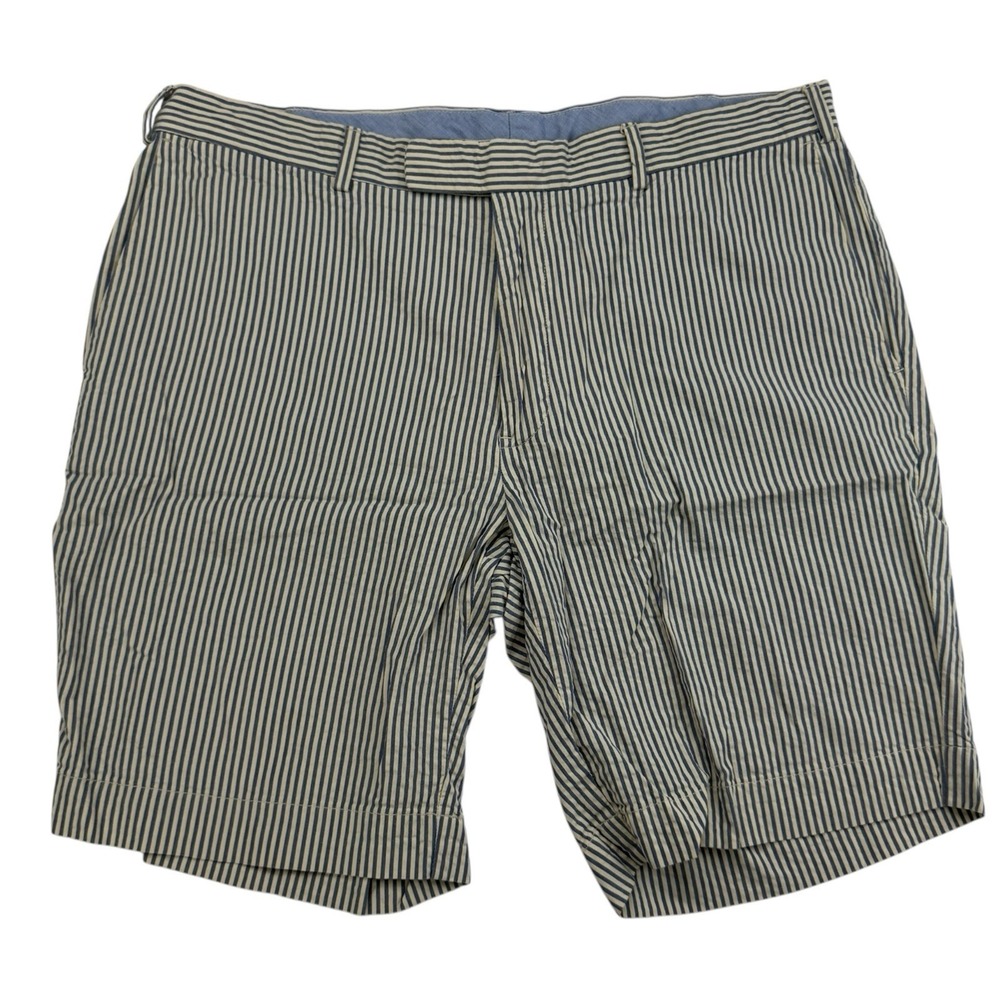 Polo by‎ Ralph Lauren Classic Fit Blue Striped Flat Front Chino Shorts Cotton 36